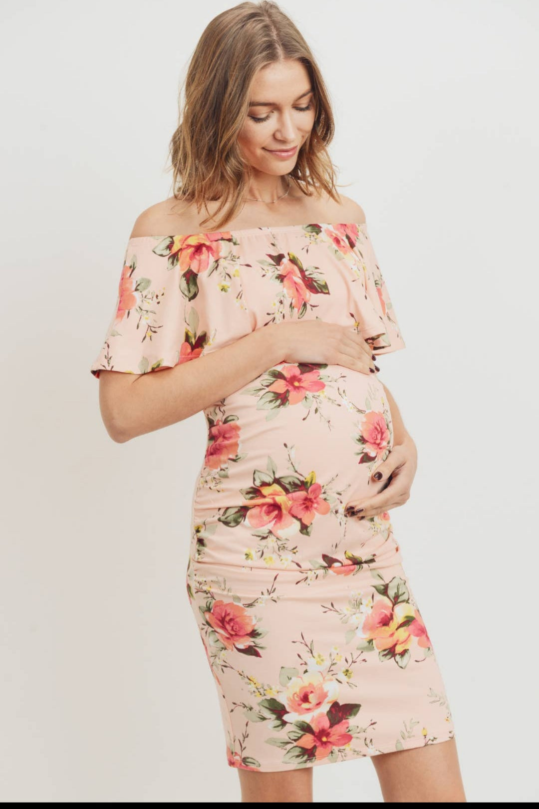 Peach Off the Shoulder Dress