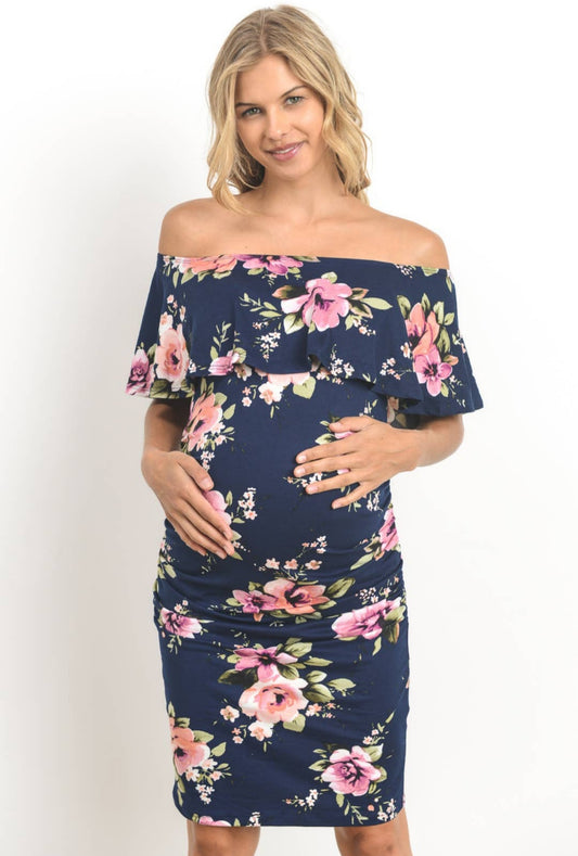 Navy Off the Shoulder Dress